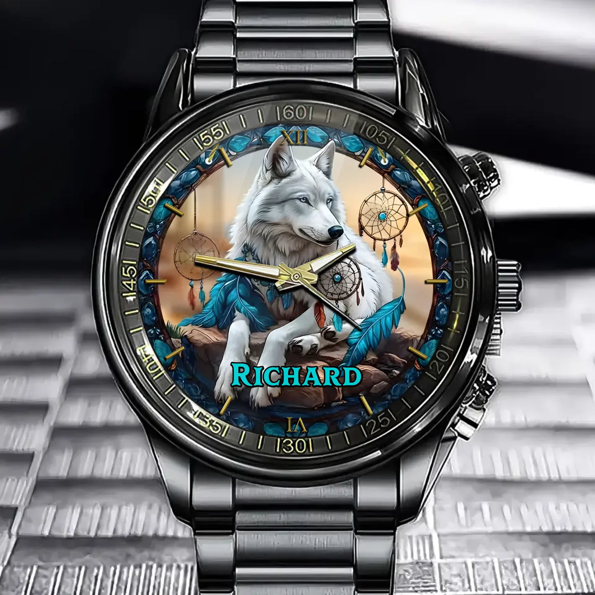 Turquoise Wolf Tribal Legend - Personalized Native American Watch