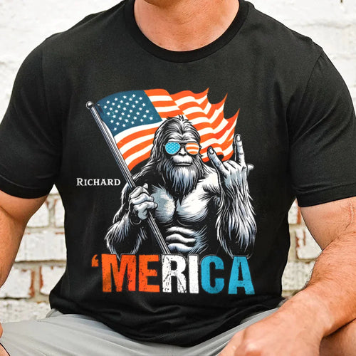Personalized Bigfoot 'Merica Shirt - Add Your Name to This Iconic Patriotic Look