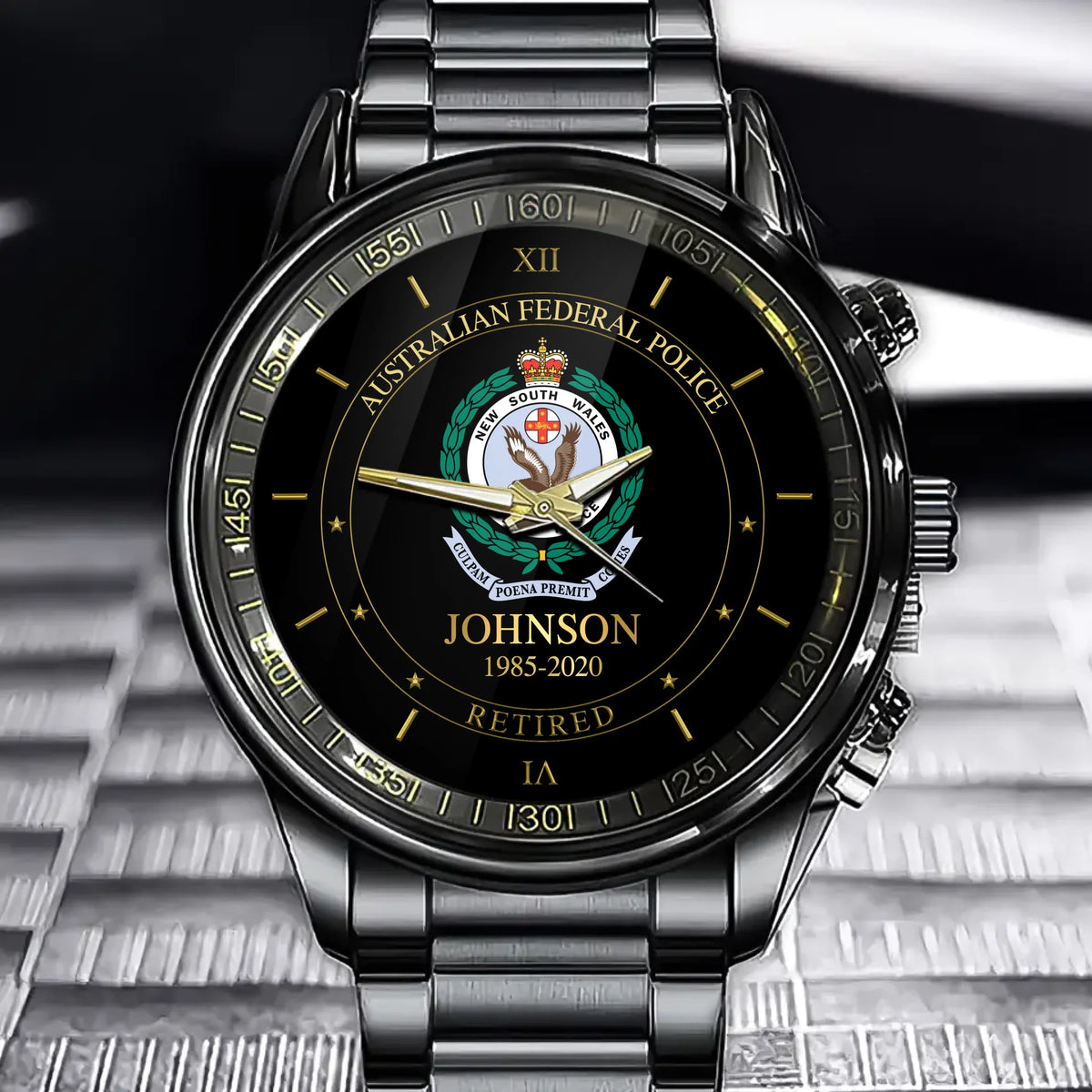 Personalized UK Soldier/ Veteran With Name and Rank Black Stainless Steel Watch