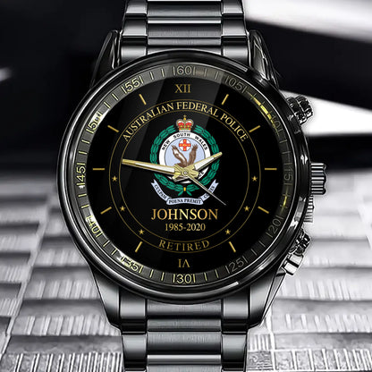 Personalized UK Soldier/ Veteran With Name and Rank Black Stainless Steel Watch