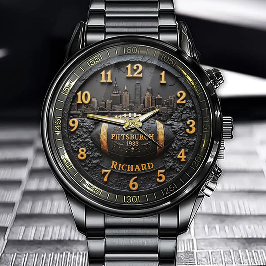 Personalized Pittsburgh Legacy Football Watch - Add Your Name for a Timeless Tribute