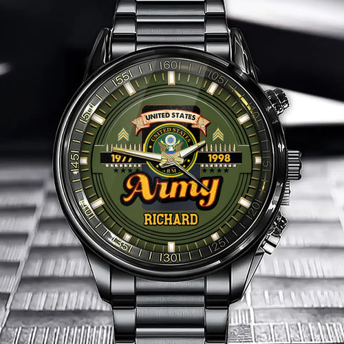 Personalized US Military Veteran Custom Branch-Rank And Name Watch