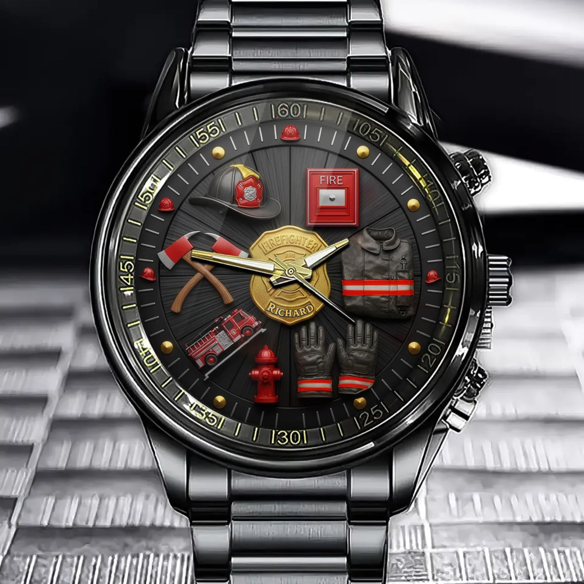 Guardian of Flames Personalized Watch - Your Name in the Firefighter's Badge