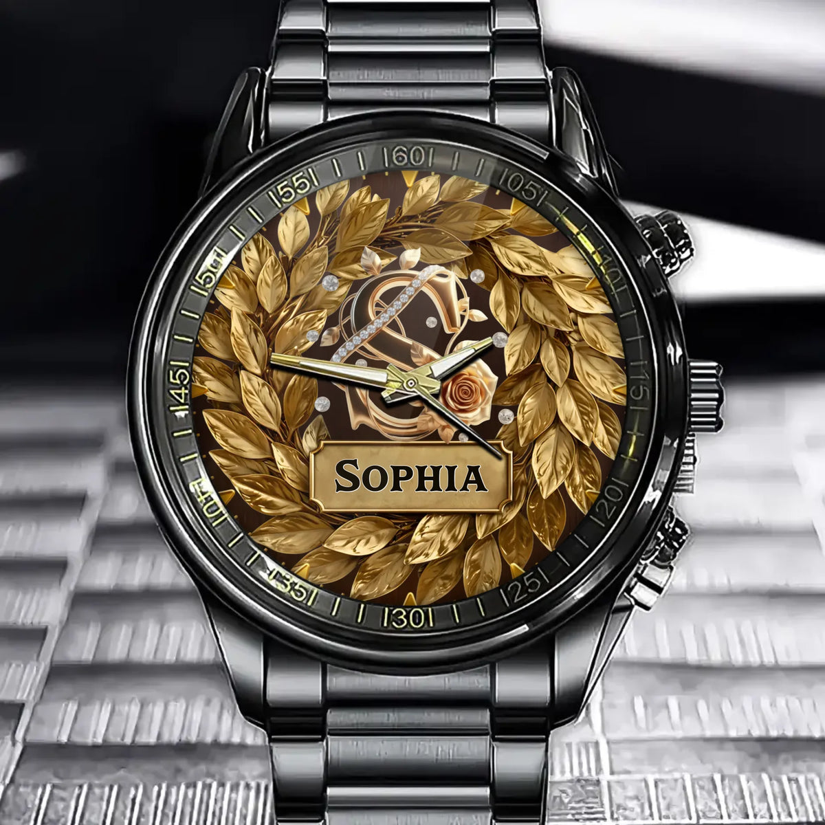 Personalized Wreath Women Watch - Custom Name & Initial Design