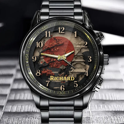 Personalized Japanese Samurai Culture Watch - Custom Engraved Name Design