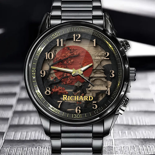 Personalized Japanese Samurai Culture Watch - Custom Engraved Name Design