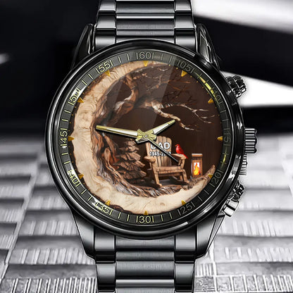 Personalized Christmas In Heaven Rustic Watch - Custom Name Engraved with Cardinal, Adirondack Chair & Rustic Tree Scene