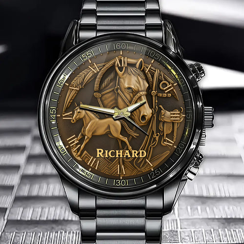 Personalized Equestrian Watch – Horse Art Dial with Your Name