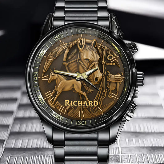 Personalized Equestrian Watch – Horse Art Dial with Your Name