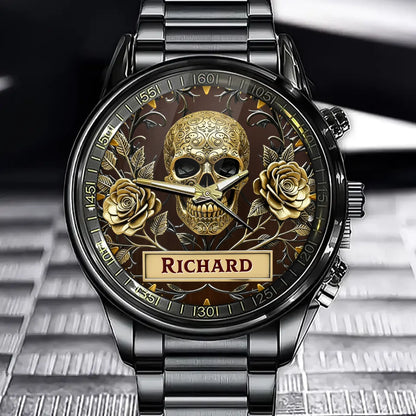 Personalized Gothic Skull Rose Watch - Designed For Enthusiasts Of Dark Styles, Showcasing A Unique Look