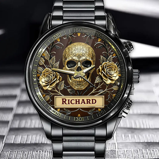 Personalized Gothic Skull Rose Watch - Designed For Enthusiasts Of Dark Styles, Showcasing A Unique Look