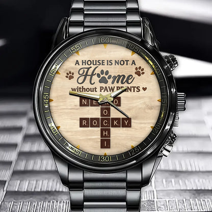 Personalized Pet Lover Watch - Custom Name & "Home with Paw Prints" Design, Perfect Gift for Dog/Cat Owners