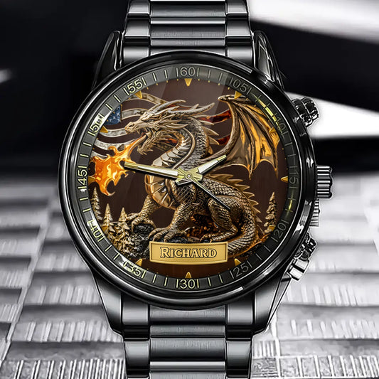 Personalized American Flag Dragon Watch - Tailor-Made For Flag And Dragon Enthusiasts