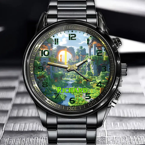Personalized Pixel World Watch - Custom Your Name Step into a Blocky Adventure