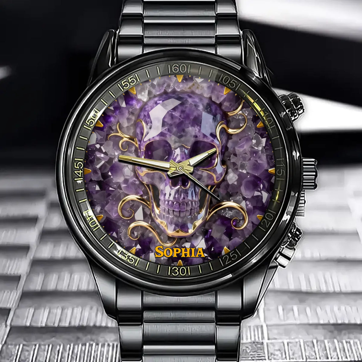 Personalized Skull Watch - Exquisite Amethyst Gothic Style