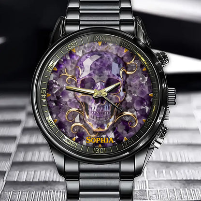 Personalized Skull Watch - Exquisite Amethyst Gothic Style