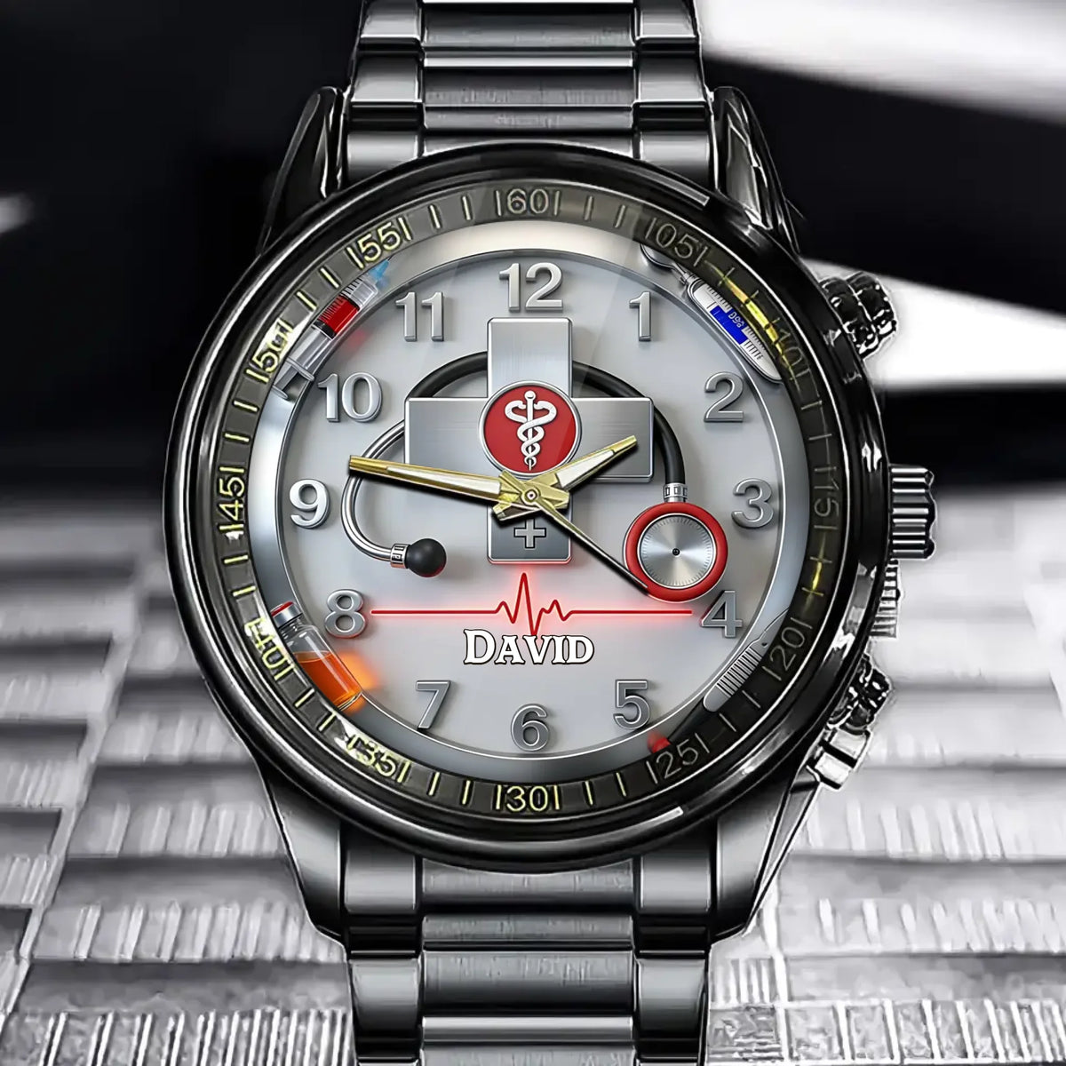 Personalized Medical Theme Watch - Healthcare Gear & Symbol Design with Custom Name