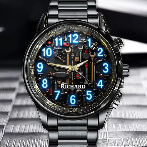 Personalized Tool Workshop Watch - Station & Glowing Number Theme with Custom Name