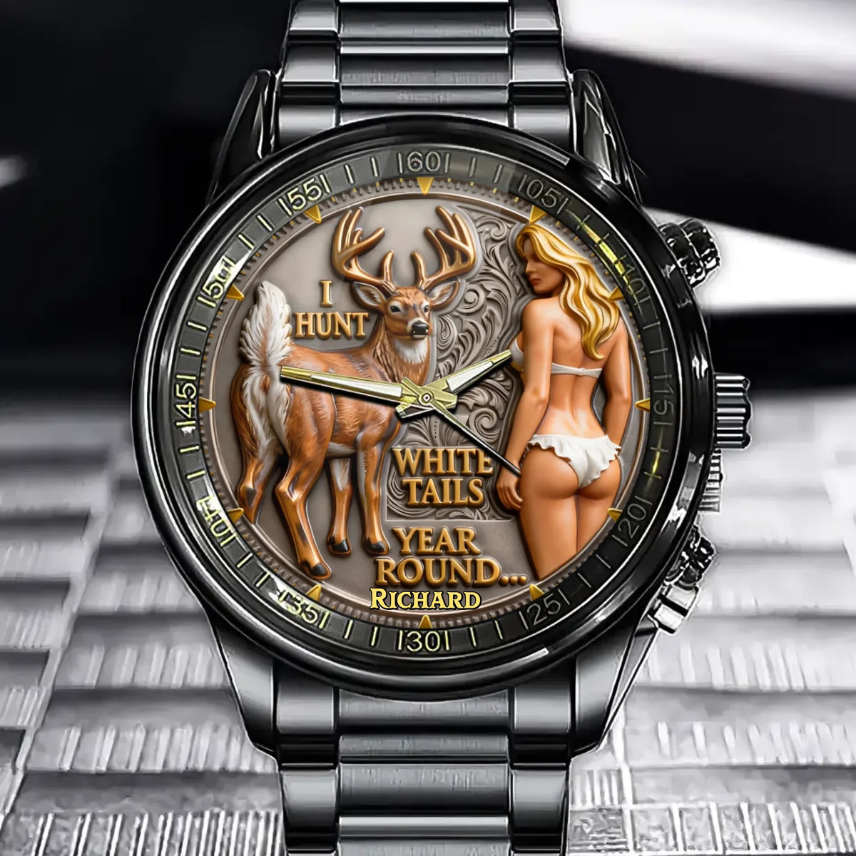 Personalized Hunter Watch - Featuring A White-Tailed Deer Design And A Custom Name