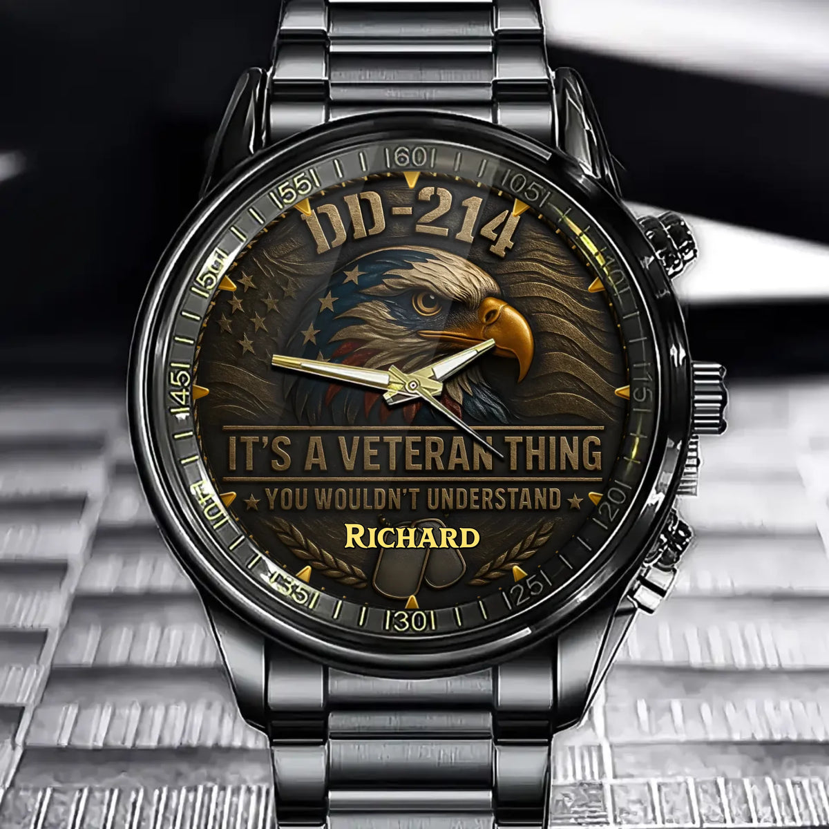 Personalized Veteran's Watch - Featuring A U.S. Eagle And Military Tag With Customizable Name