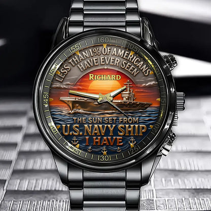 Personalized Us Navy Ship-Themed Watch - Sunset Naval Ship Style Watch With Customizable Names