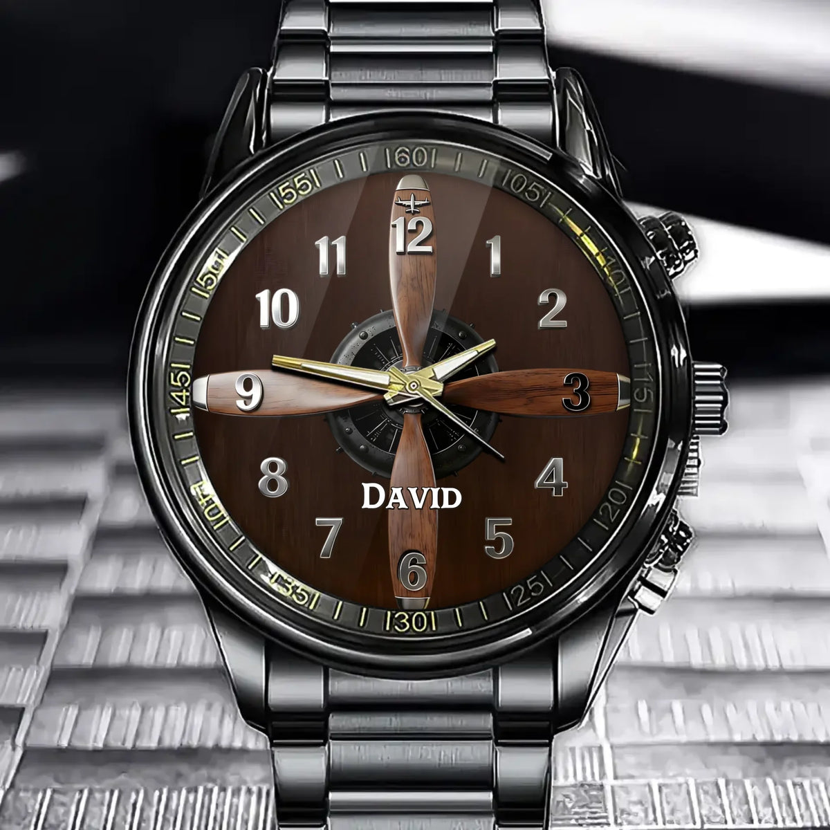 Personalized Airplane Theme Watch - Propeller Design with Custom Name Personalization