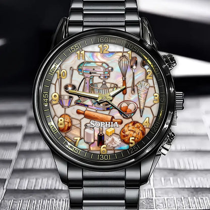 Personalized Baking Theme Watch - Mixer & Pastry Tools Design And  Custom Name Personalization
