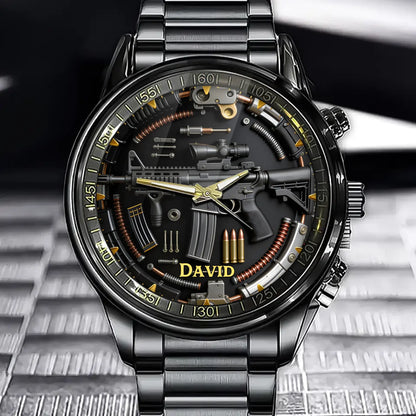 Personalized Gun Disassembly Diagram Themed Watch - Name Can Be Customized