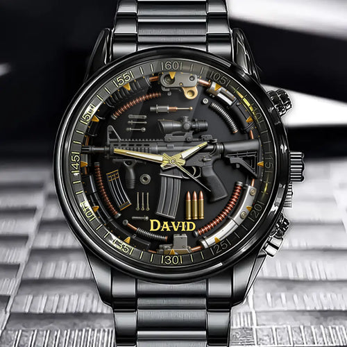 Personalized Gun Disassembly Diagram Themed Watch - Name Can Be Customized