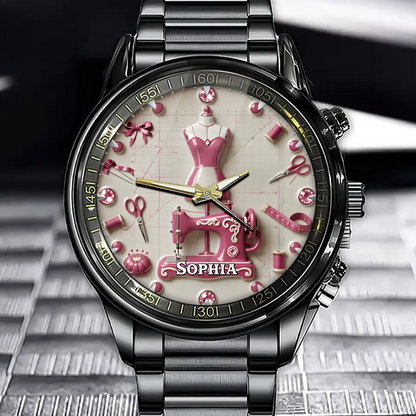 Personalized Sewing Room Watch - Customizable With Your Name As A Gift For Sewing Enthusiasts