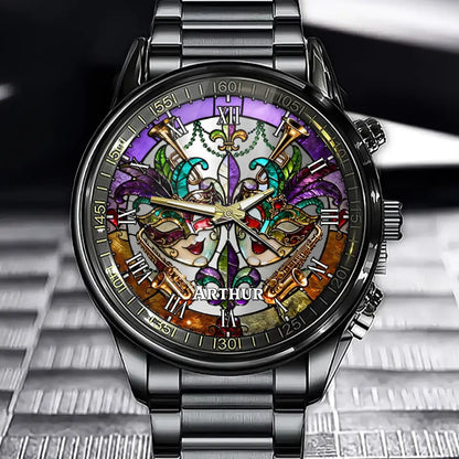 Mardi Gras Mask - Personalized Mardi Gras Hand Watch