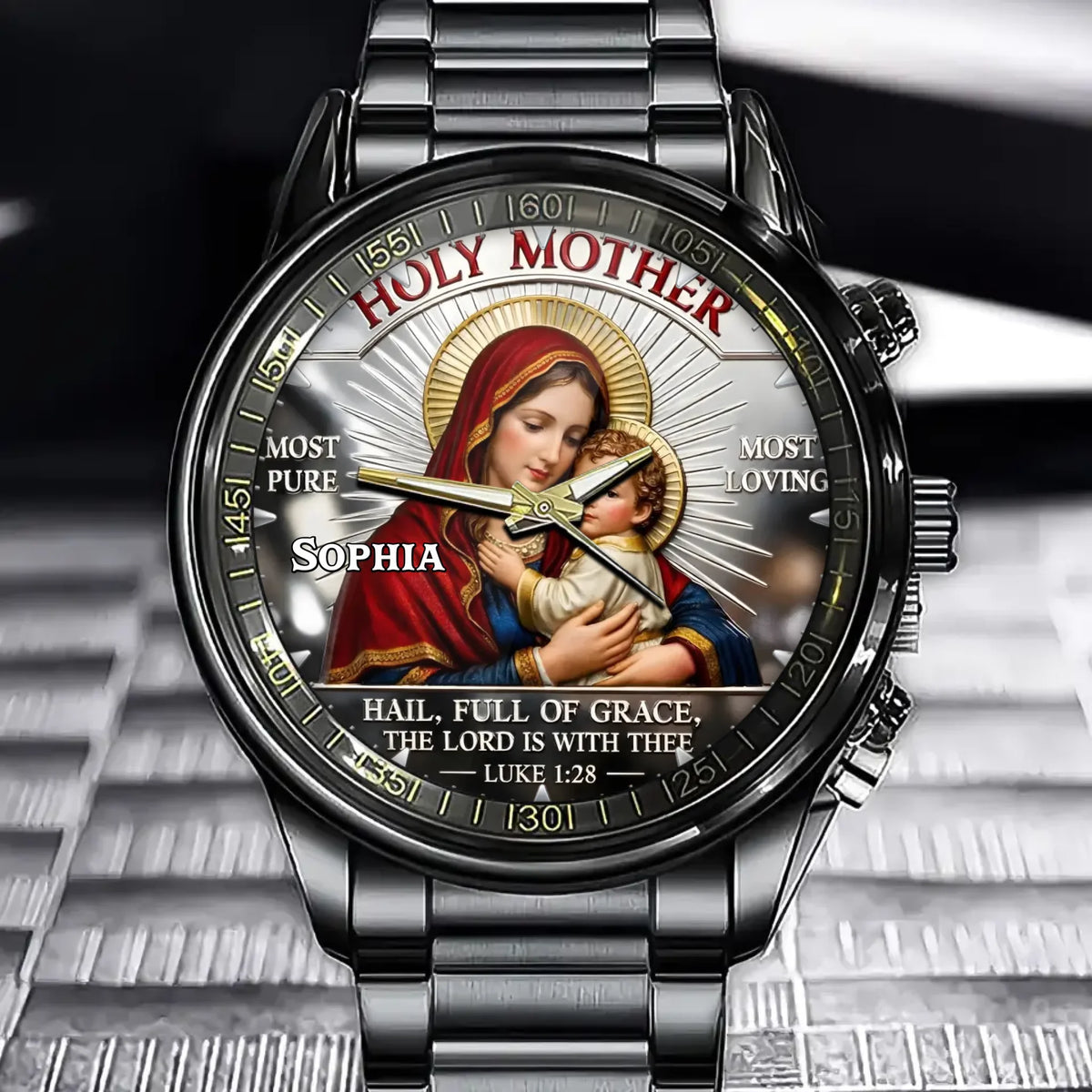 Personalized Holy Mother Christian Religious Watch - Customizable Name