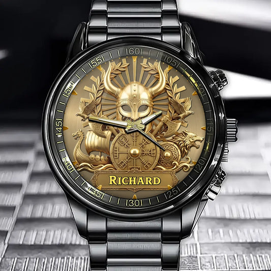Personalized Viking Warrior Watch – Custom Name, Nordic Heritage