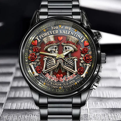 Personalized Couple Forever Valentine Gift Watch - "Let's Decompose Together" Detail Design with Custom Name