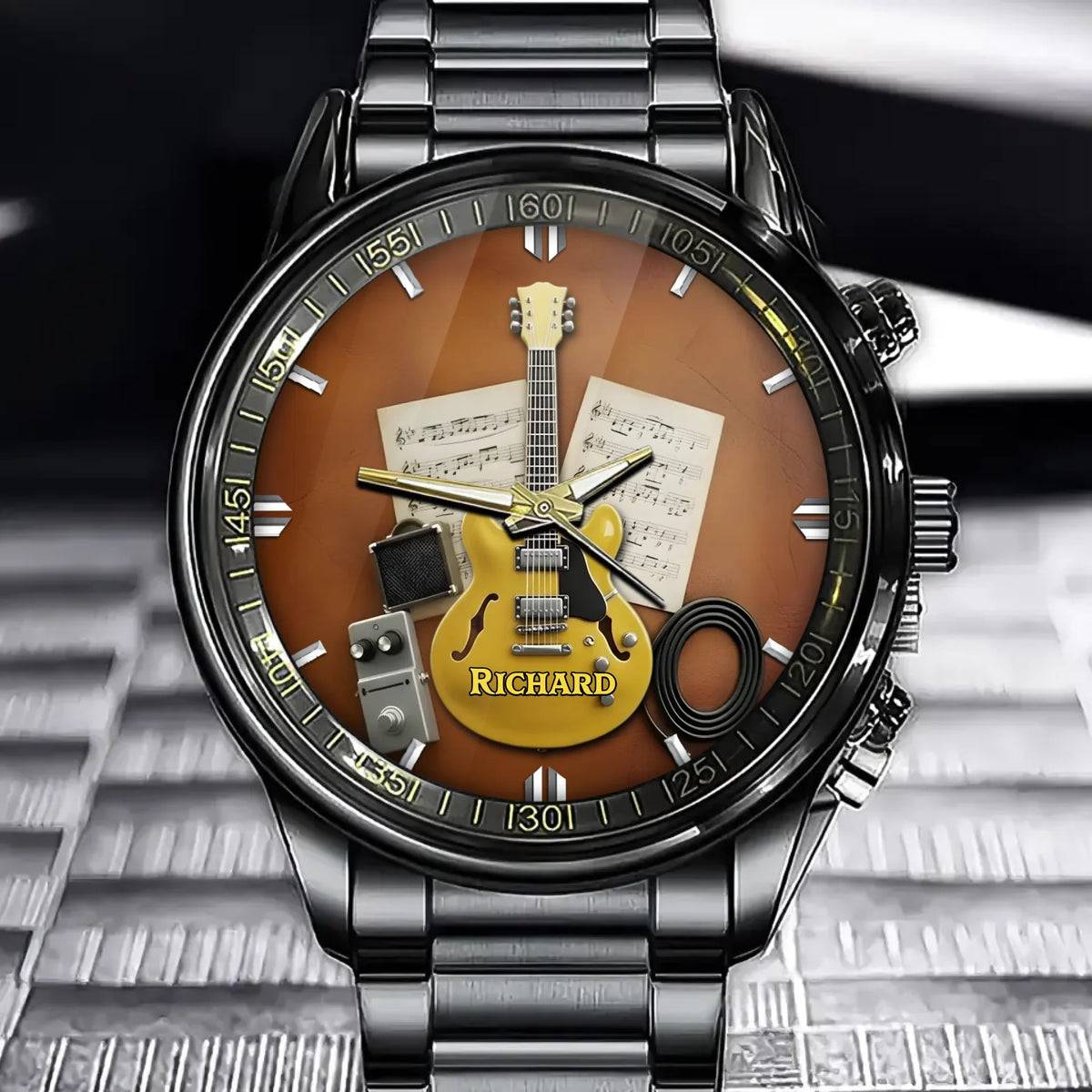 Personalized Guitar Music Gift Watch Series - Instrument Detail Design with Custom Name Customization