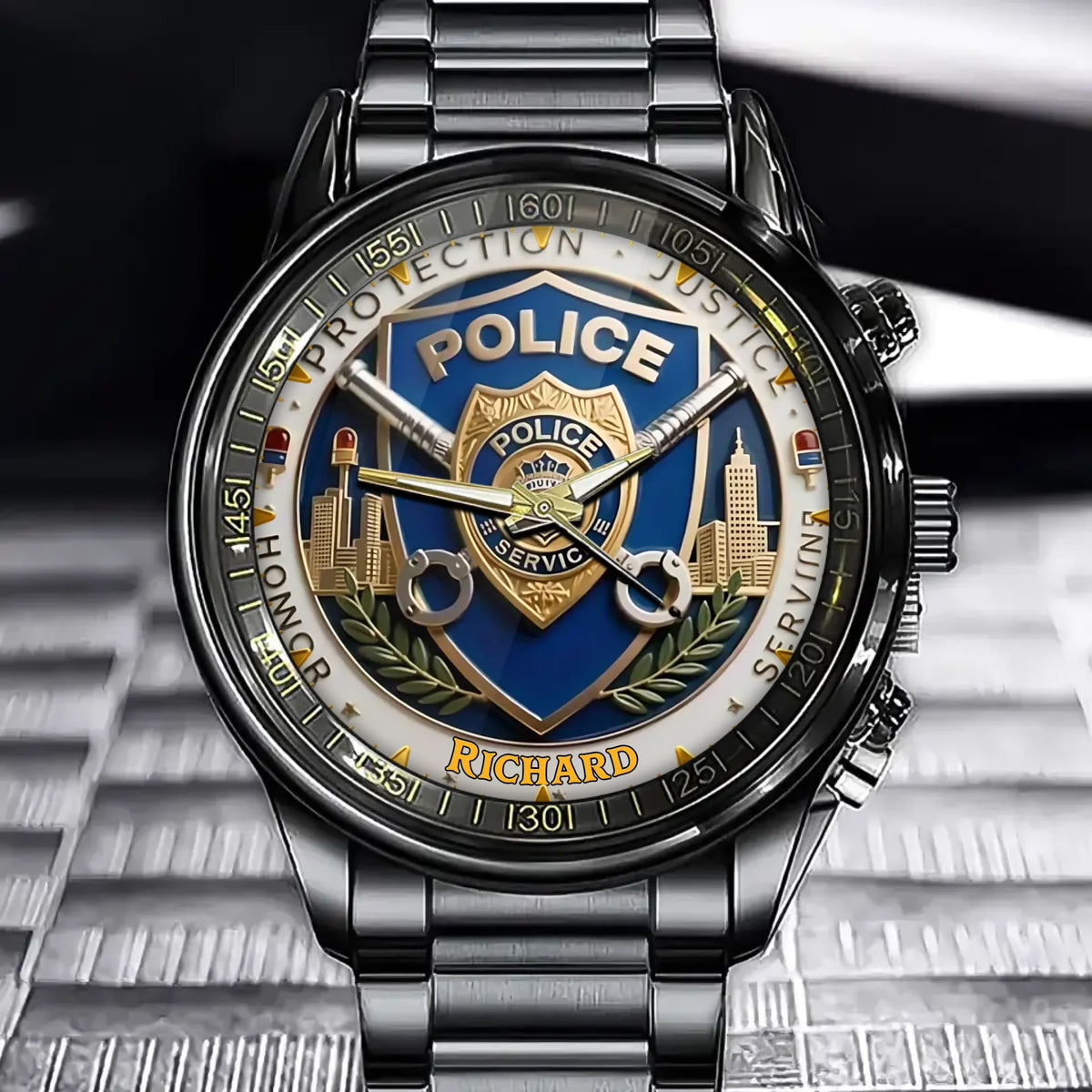Personalized Police Honor Gift Watch - Service Detail Design with Custom Name Customization