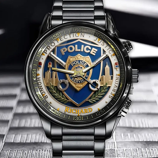 Personalized Police Honor Gift Watch - Service Detail Design with Custom Name Customization