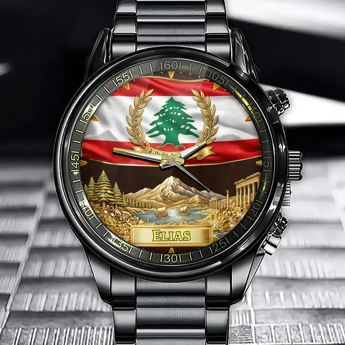Personalized Lebanon Coat Of Arms Watch - Custom Engraving For National Pride