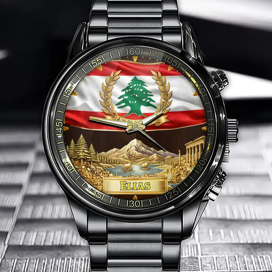 Personalized Lebanon Coat Of Arms Watch - Custom Engraving For National Pride
