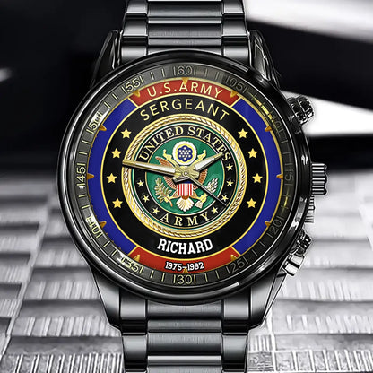 Personalized U.S. Military Emblem Watch - Custom Name & Service Years