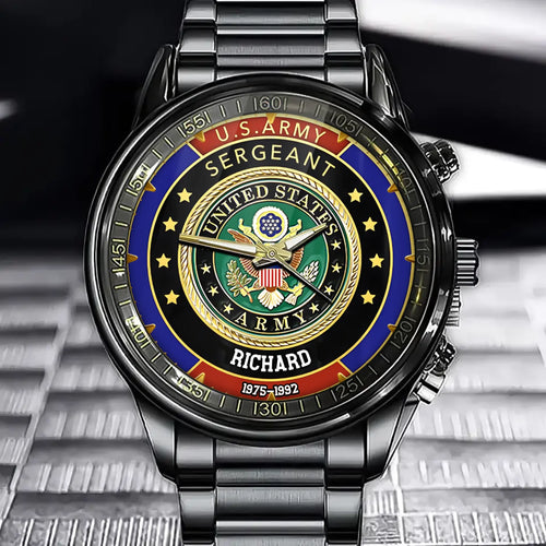 Personalized U.S. Military Emblem Watch - Custom Name & Service Years