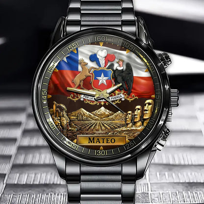 Personalized Chile Pride Emblem Watch - Custom Name for National Pride