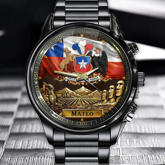 Personalized Chile Pride Emblem Watch - Custom Name for National Pride