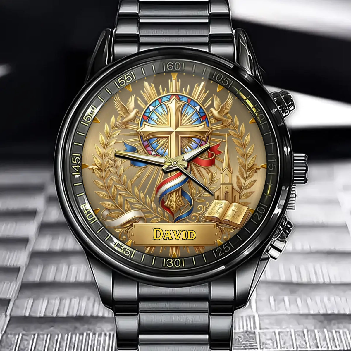 Personalized Christian Cross Watch - Engravable Faith Tribute Timepiece