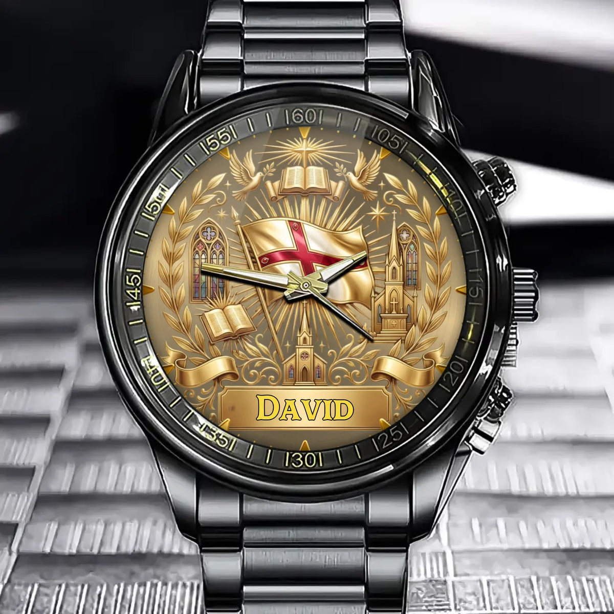 Personalized Christian Cross Flag Watch - Reflects Your Faith, Add Your Name