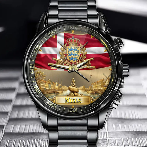 Personalized Denmark Coat Of Arms Watch - Custom Engraving For National Pride