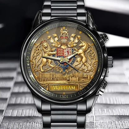 Personalized British Royal-Style Crest Watch – Custom Name for Heritage Lovers