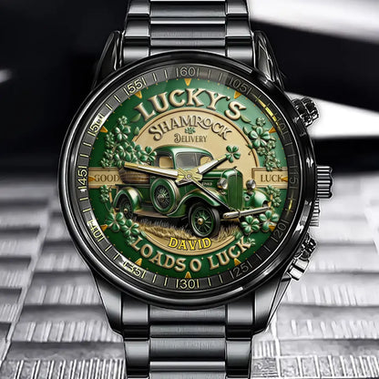 Personalized St. Patrick's Day Watch - Vintage Green Truck & Shamrock Design