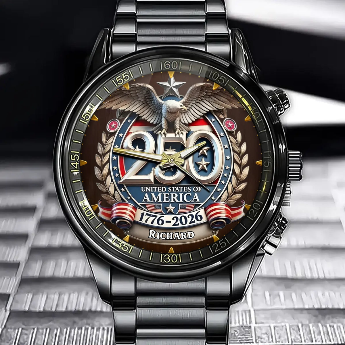 Personalized USA 250th Anniversary Eagle Watch - Custom Name Commemorative Patriotic Gift