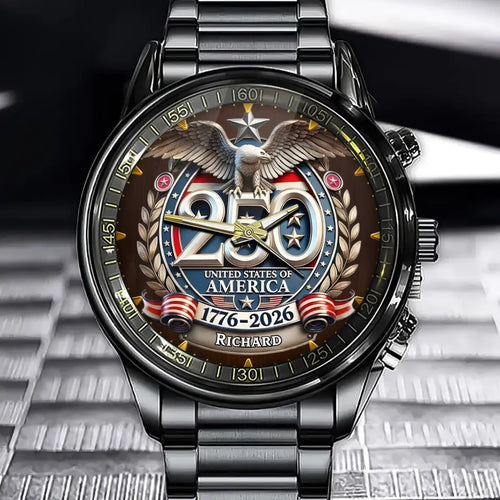 Personalized USA 250th Anniversary Eagle Watch - Custom Name Commemorative Patriotic Gift